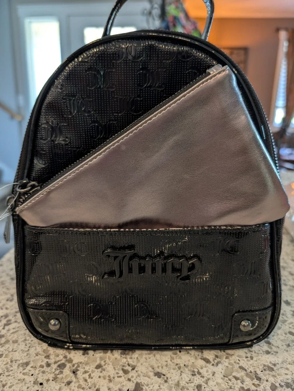 Juicy Couture Mini Patent Black Backpack with Zip Bag